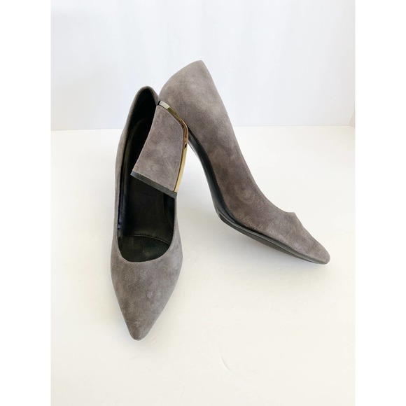 Vaneli Shoes - VANELI Women's Gray Suede Pointed Toe Chunky Block Heel Pumps size 10 Narrow